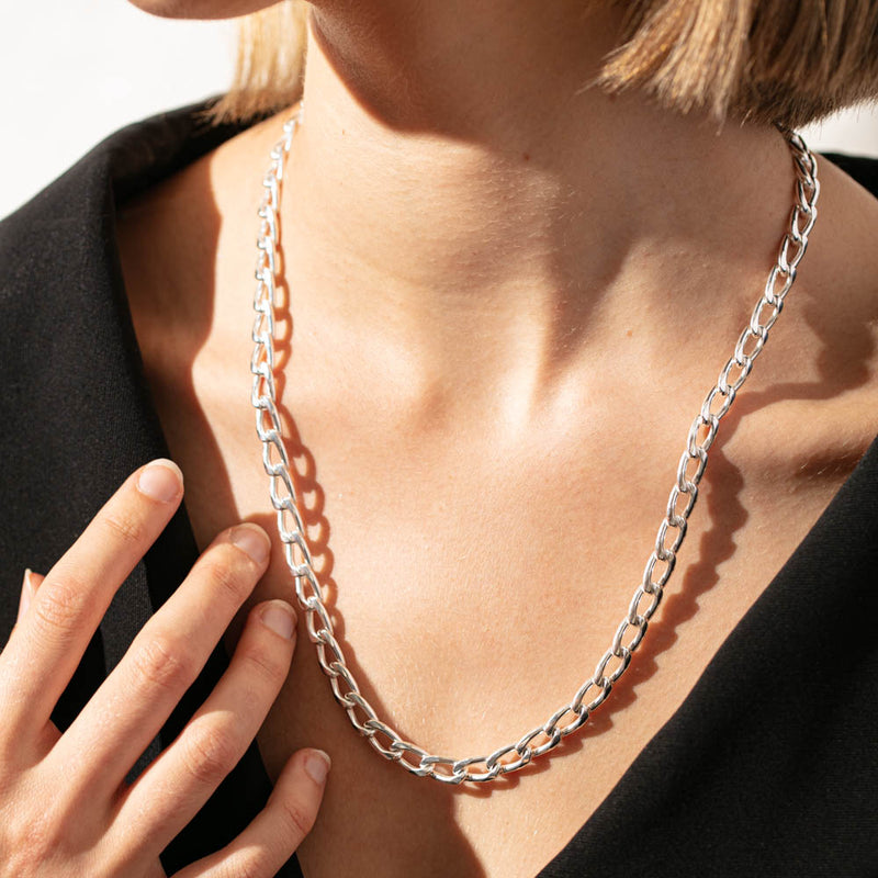 Sterling Silver Wide Curb Chain-Necklace-Walker & Hall