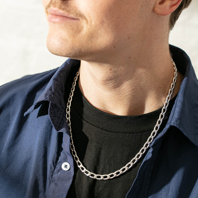 Sterling Silver Wide Curb Chain-Necklace-Walker & Hall