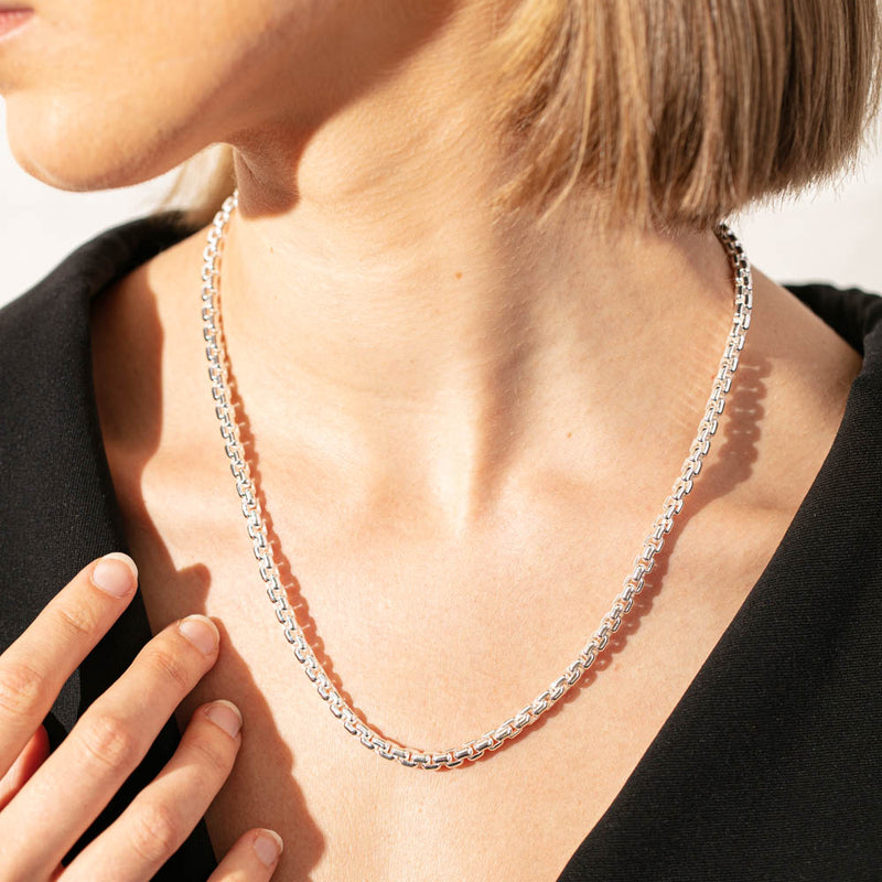 Sterling Silver Box Link Chain-Necklace-Walker & Hall