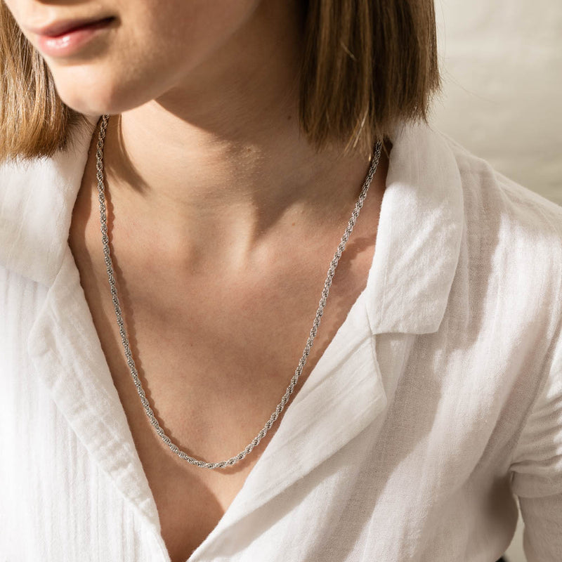 Sterling Silver Triple Trace Link Chain-Necklace-Walker & Hall