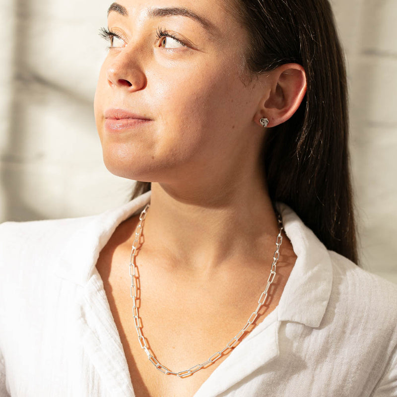 Sterling Silver Staple Link Chain-Necklace-Walker & Hall