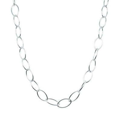 Sterling Silver Navette Link Necklace-Necklace-Walker & Hall