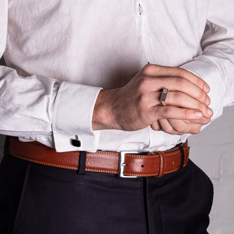 Sterling Silver & Onyx Rectangular Cufflinks-Cufflinks-Walker & Hall