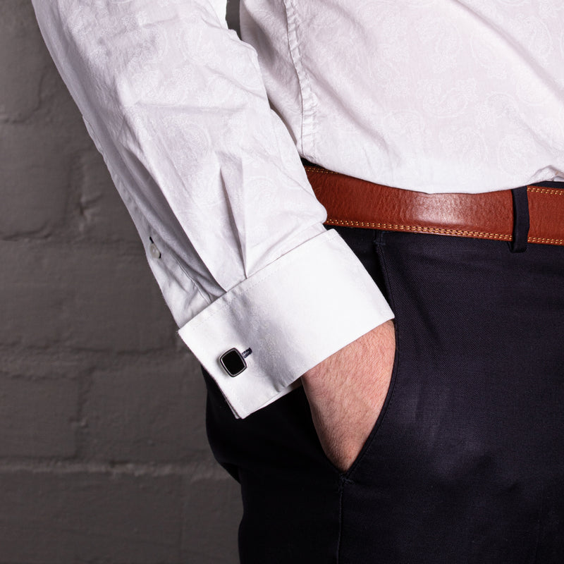 Sterling Silver & Onyx Rectangular Cufflinks-Cufflinks-Walker & Hall