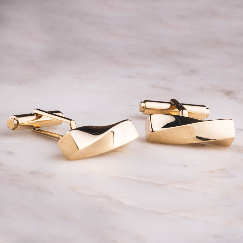 Deja Vu 18ct Yellow Gold Twist Cufflinks-Cufflinks-Walker & Hall