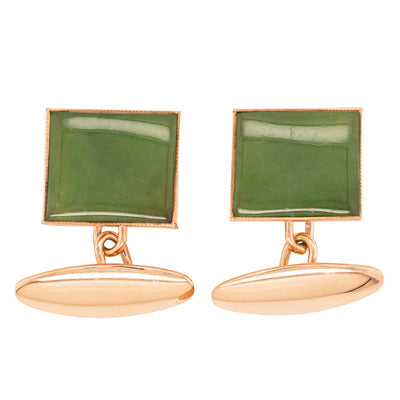 Vintage 8ct Rose Gold Greenstone Cufflinks-Cufflinks-Walker & Hall