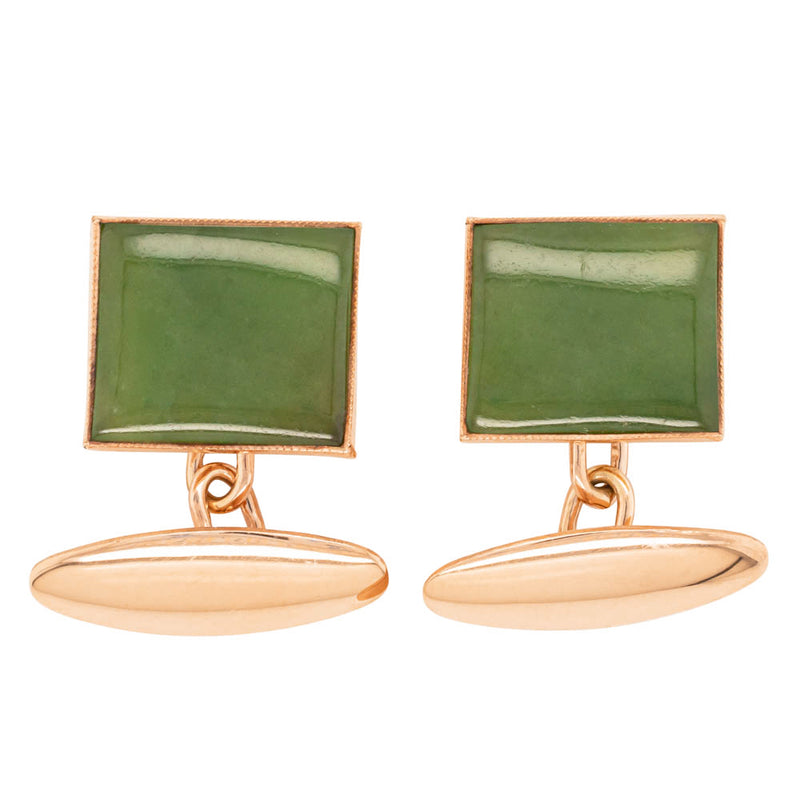 Vintage 8ct Rose Gold Greenstone Cufflinks-Cufflinks-Walker & Hall