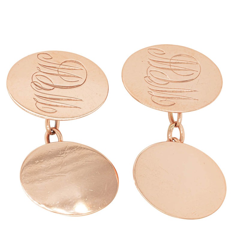 Vintage 9ct Rose Gold Engraved Cufflinks-Cufflinks-Walker & Hall