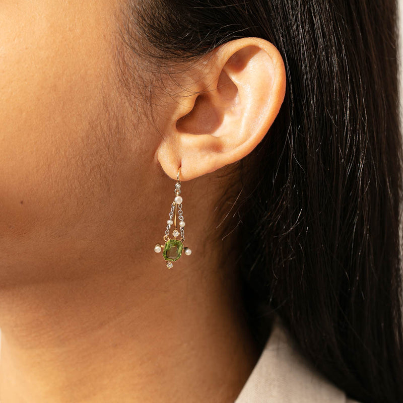 Vintage Platinum & Yellow Gold, Peridot, Pearl & Diamond Set-Necklace-Walker & Hall