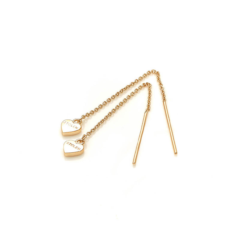 Stolen Girlfriends Club Falling Stolen Heart Thread Earrings - Gold Plated-Earrings-Walker & Hall