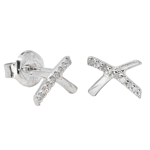 9ct White Gold Diamond Kiss Earrings-Earrings-Walker & Hall