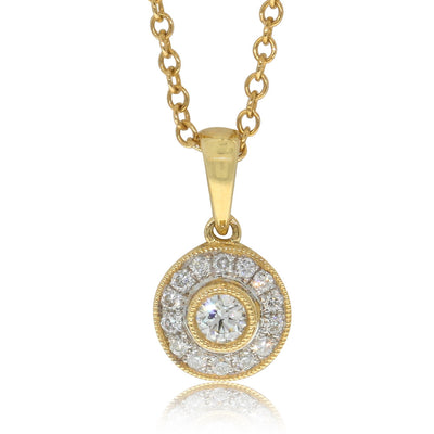 18ct Yellow Gold Diamond Halo Pendant-Necklace-Walker & Hall