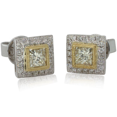 18ct Yellow And 18ct White Gold Yellow Diamond Earrings-Earrings-Walker & Hall