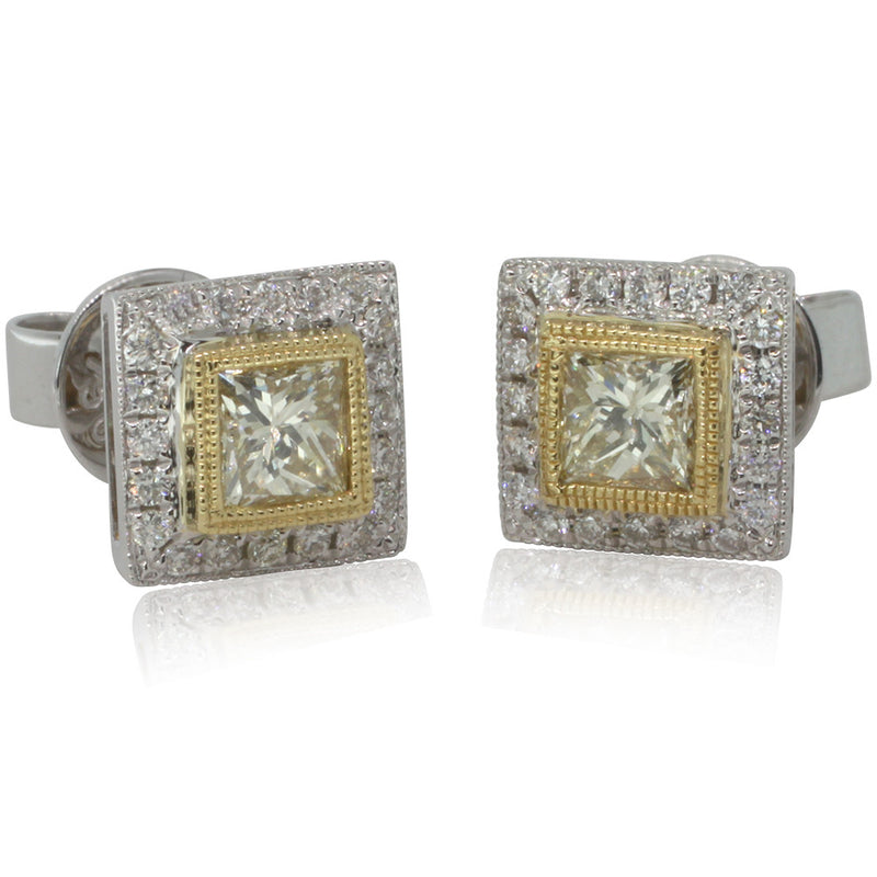 18ct Yellow And 18ct White Gold Yellow Diamond Earrings-Earrings-Walker & Hall