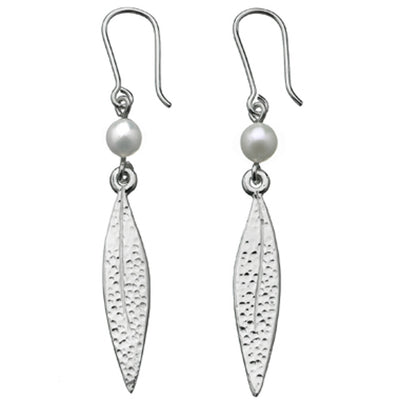Karen Walker Pearl And Leaf Earrings - Sterling Silver-Earrings-Walker & Hall