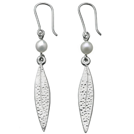 Karen Walker Pearl And Leaf Earrings - Sterling Silver-Earrings-Walker & Hall
