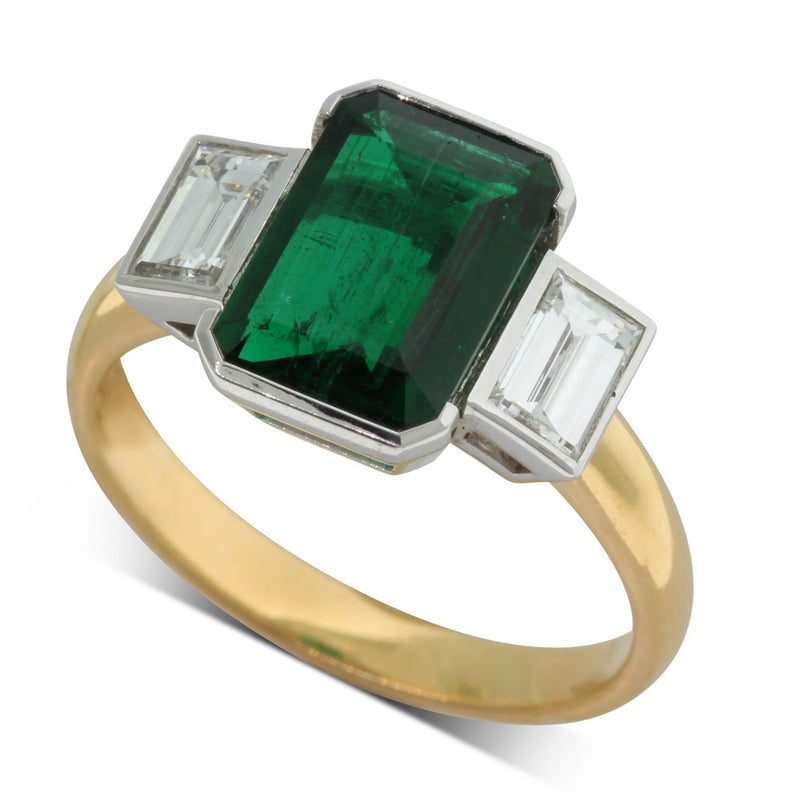 18ct Yellow And 18ct White Gold Emerald And Diamond Ring-Ring-Walker & Hall