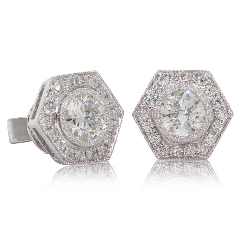 18ct White Gold Diamond Halo Earrings-Earrings-Walker & Hall