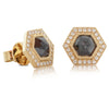 18ct Yellow Gold Black Diamond Halo Earrings-Earrings-Walker & Hall