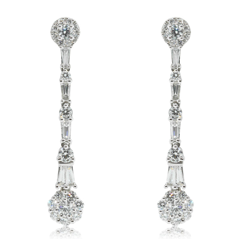 18ct White Gold Diamond Drop Earrings-Earrings-Walker & Hall