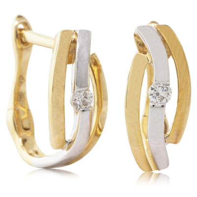 18ct Yellow & White Gold Diamond Hoops-Earrings-Walker & Hall