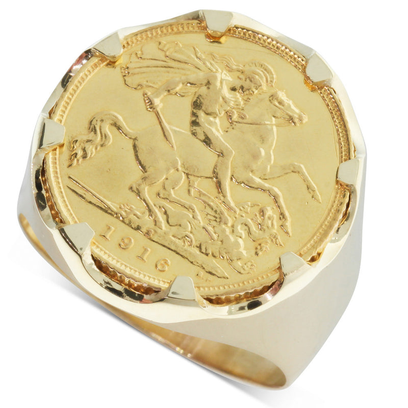 9ct Yellow Gold Ring with Claw Set Half Sovereign-Ring-Walker & Hall