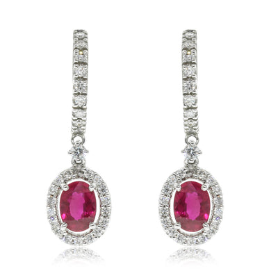 18ct White Gold Ruby & Diamond Earrings-Earrings-Walker & Hall