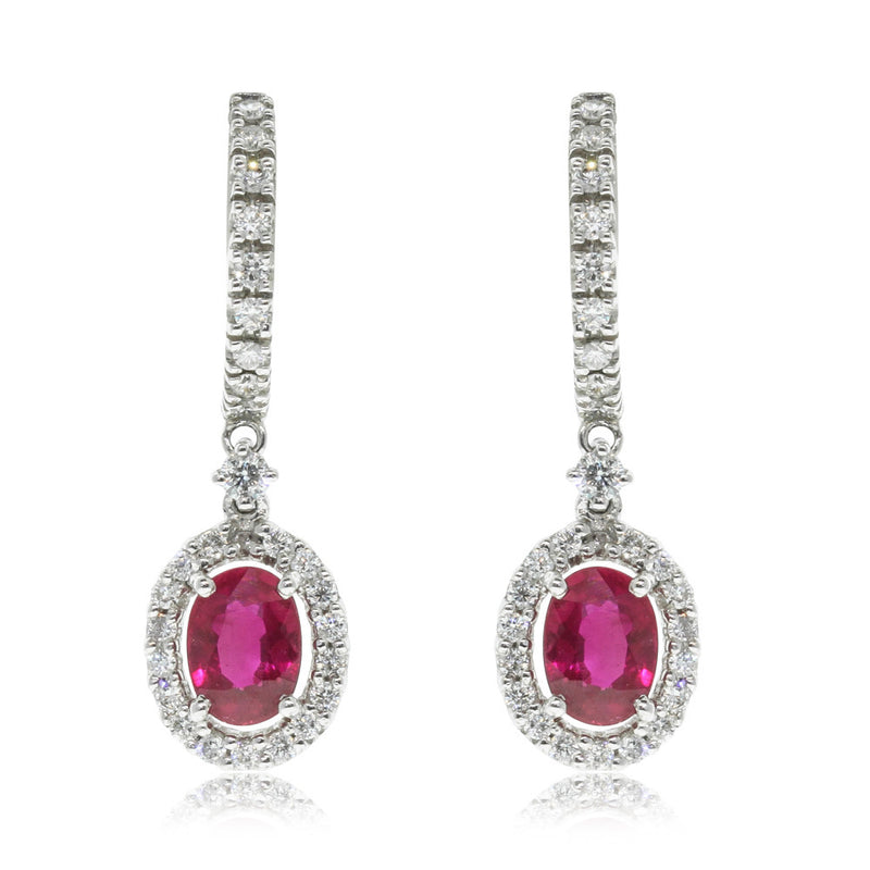 18ct White Gold Ruby & Diamond Earrings-Earrings-Walker & Hall