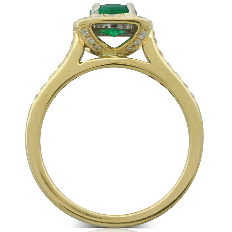 18ct Yellow Gold Emerald And Diamond Halo Ring-Ring-Walker & Hall