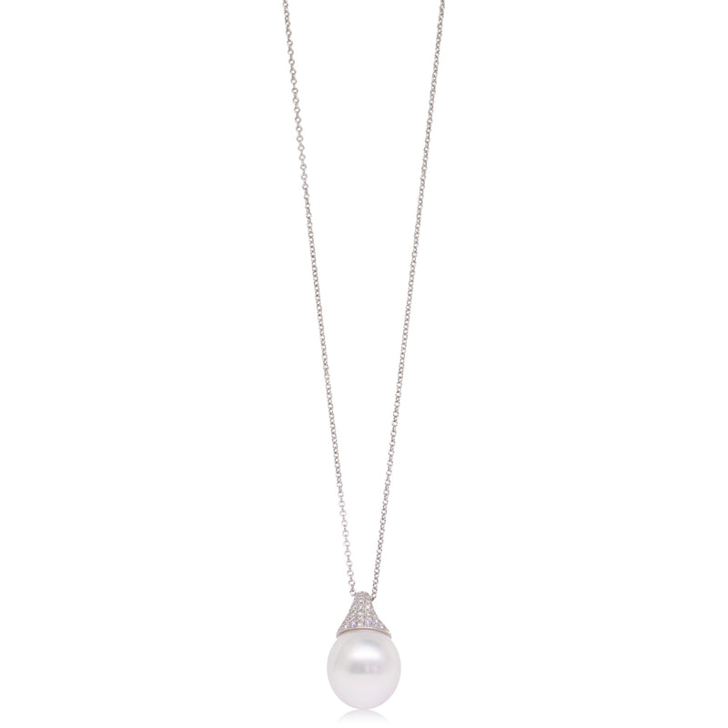 18ct White Gold South Sea Pearl & Diamond Pendant-Necklace-Walker & Hall