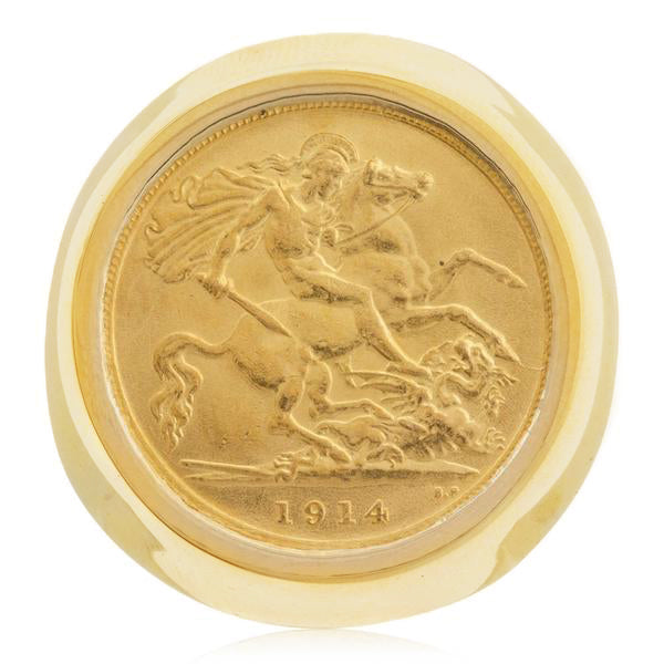 9ct Yellow Gold Ring with Half Sovereign-Ring-Walker & Hall