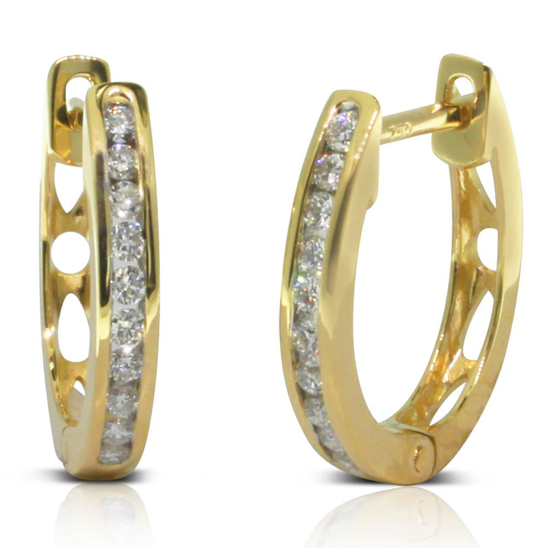 18ct Yellow Gold Diamond Hoop Earrings-Earrings-Walker & Hall