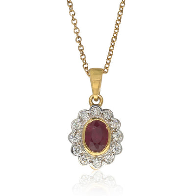 18ct Yellow Gold Ruby & Diamond Pendant-Necklace-Walker & Hall