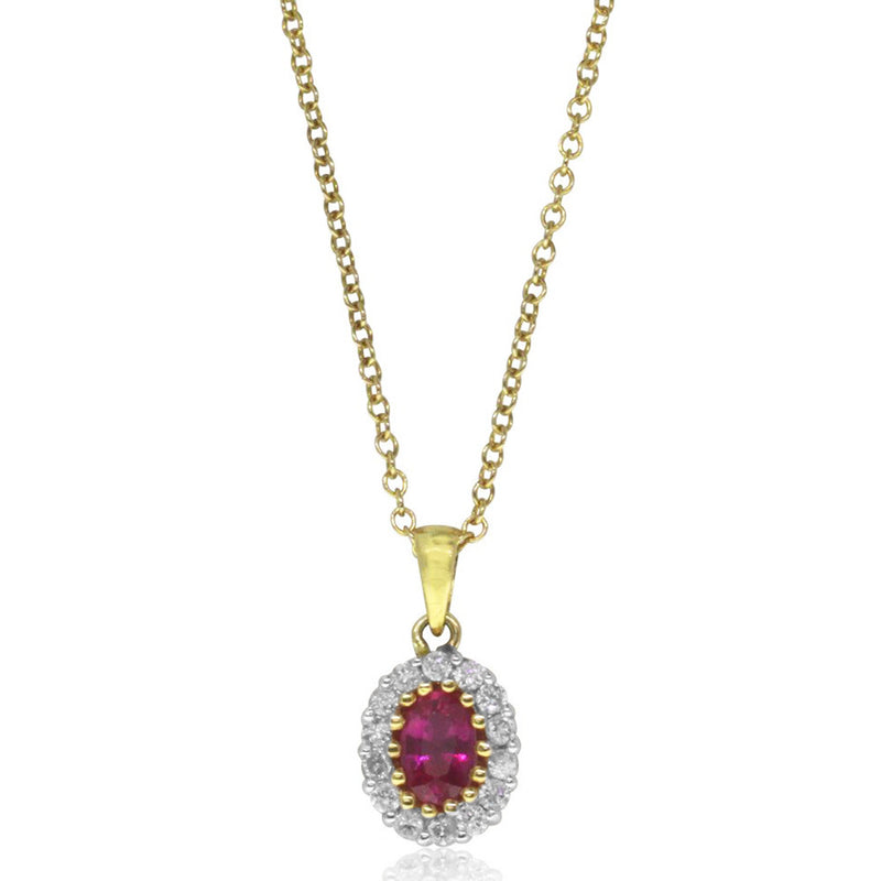 18ct Yellow Gold Ruby & Diamond Pendant-Necklace-Walker & Hall