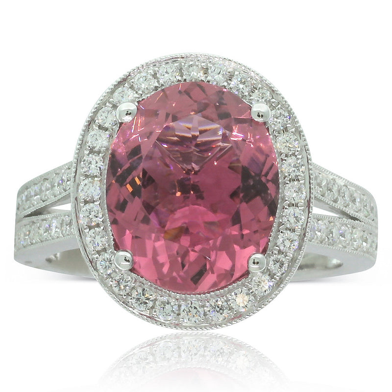 18ct White Gold Tourmaline & Diamond Halo Ring-Ring-Walker & Hall