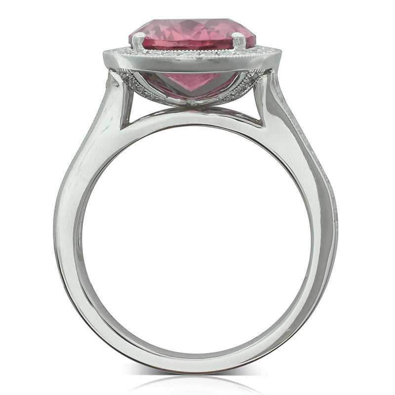 18ct White Gold Tourmaline & Diamond Halo Ring-Ring-Walker & Hall