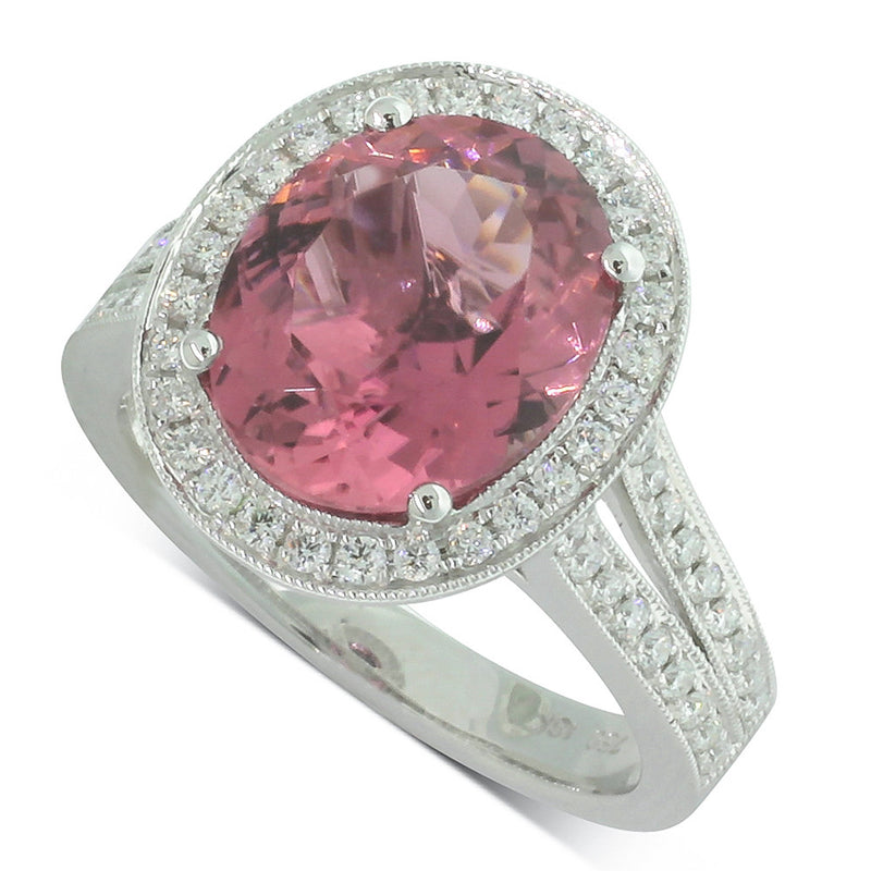 18ct White Gold Tourmaline & Diamond Halo Ring-Ring-Walker & Hall