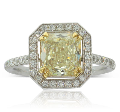 18ct White Gold Yellow Diamond Halo Ring-Ring-Walker & Hall