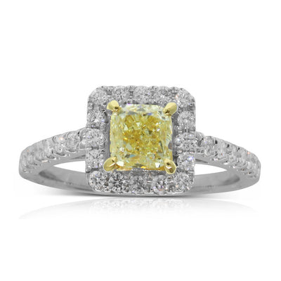 18ct White Gold Yellow Diamond Halo Ring-Ring-Walker & Hall