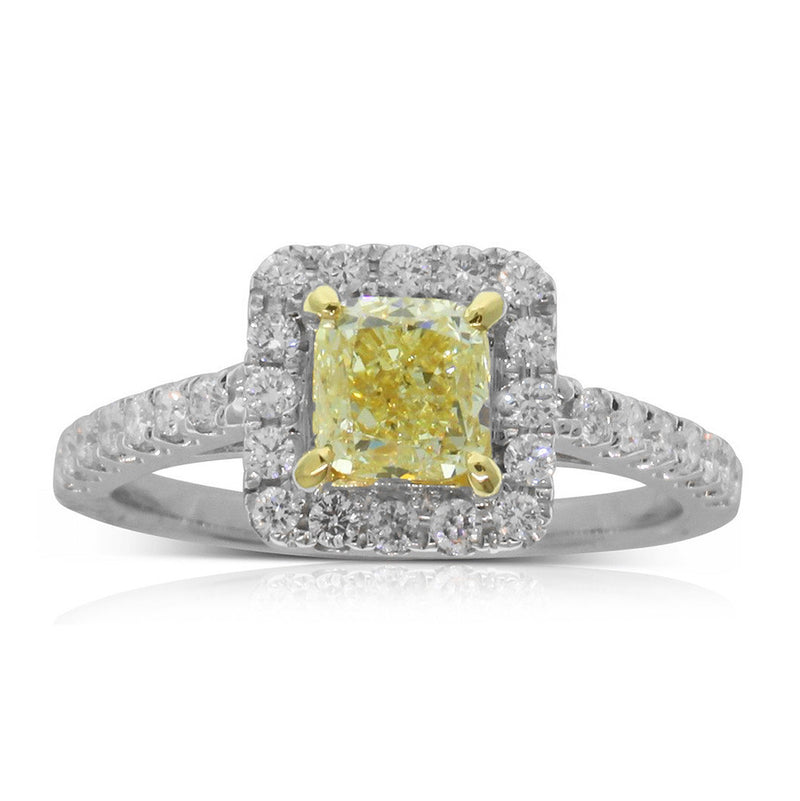 18ct White Gold Yellow Diamond Halo Ring-Ring-Walker & Hall