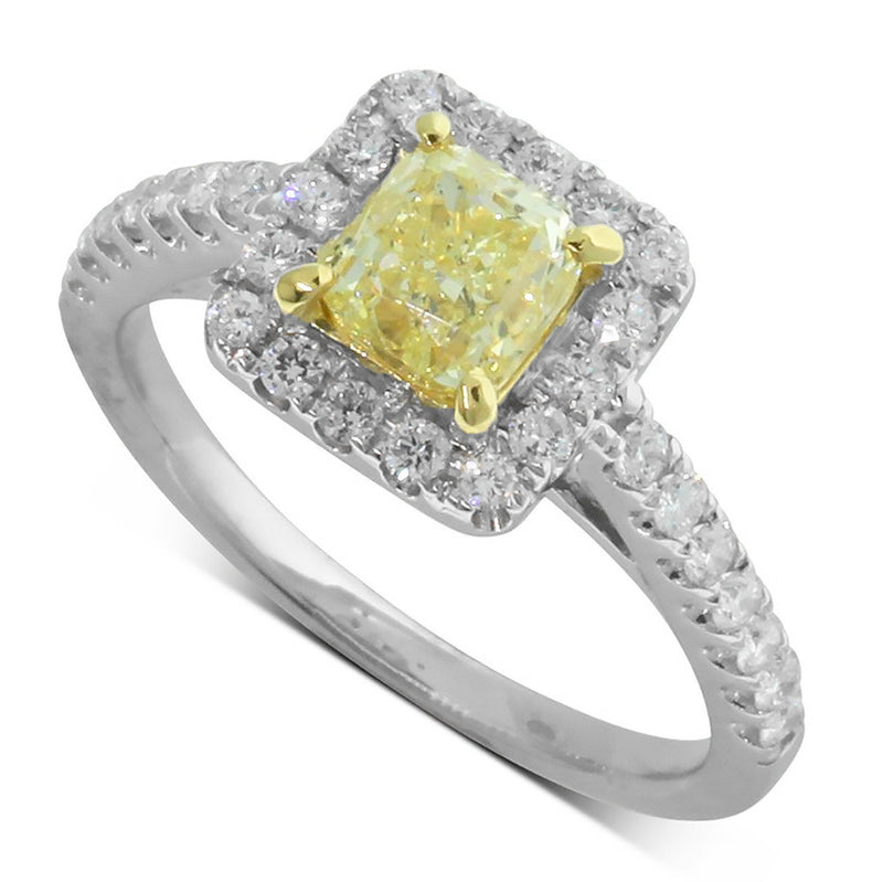 18ct White Gold Yellow Diamond Halo Ring-Ring-Walker & Hall