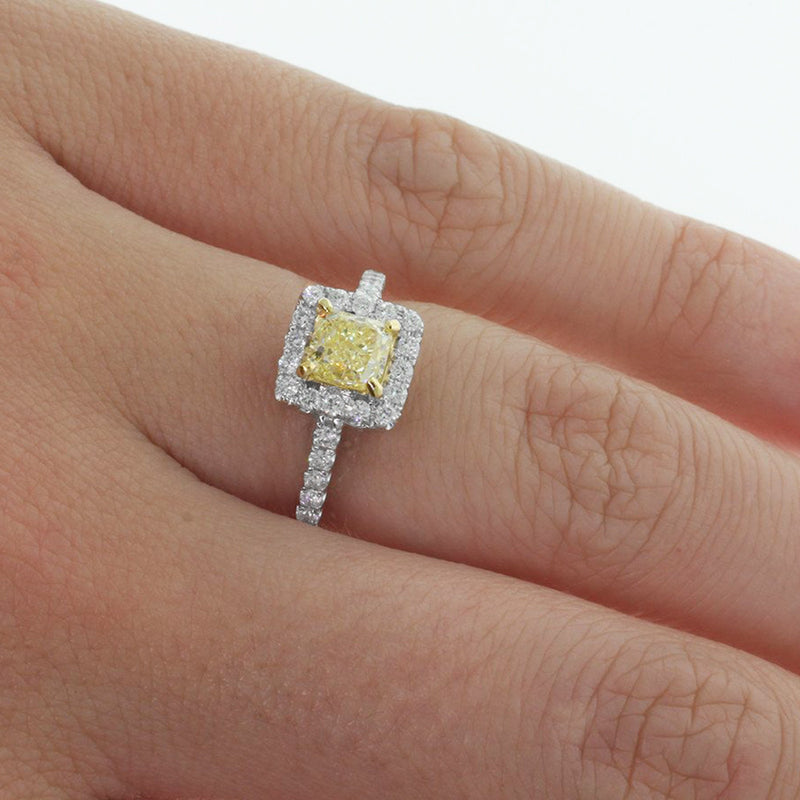 18ct White Gold Yellow Diamond Halo Ring-Ring-Walker & Hall