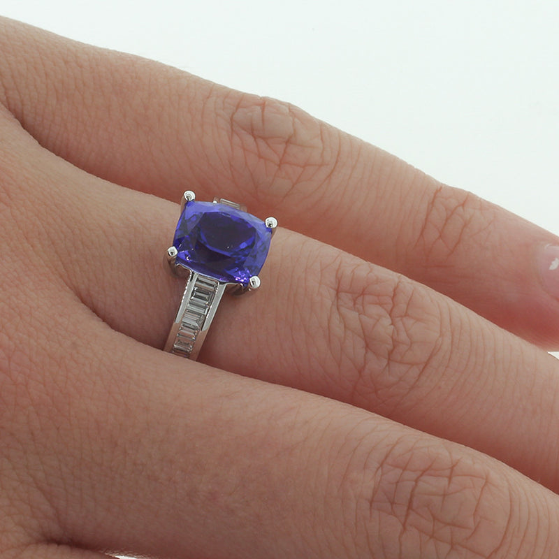 18ct White Gold Tanzanite & Diamond Ring-Ring-Walker & Hall