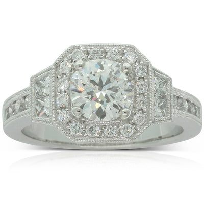 Platinum Diamond Halo Ring-Ring-Walker & Hall