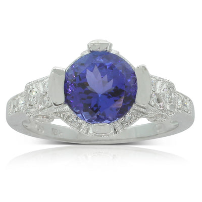 18ct White Gold Tanzanite & Diamond Ring-Ring-Walker & Hall