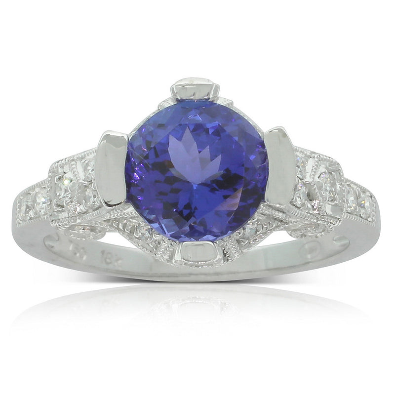 18ct White Gold Tanzanite & Diamond Ring-Ring-Walker & Hall