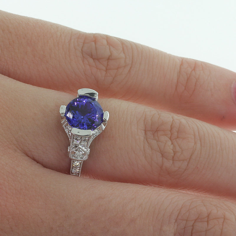 18ct White Gold Tanzanite & Diamond Ring-Ring-Walker & Hall
