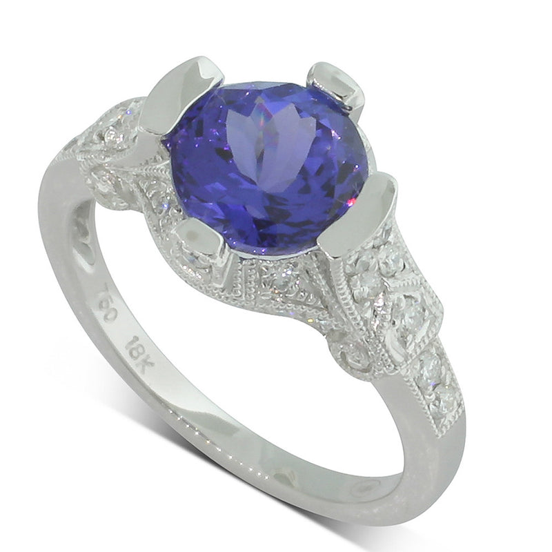 18ct White Gold Tanzanite & Diamond Ring-Ring-Walker & Hall
