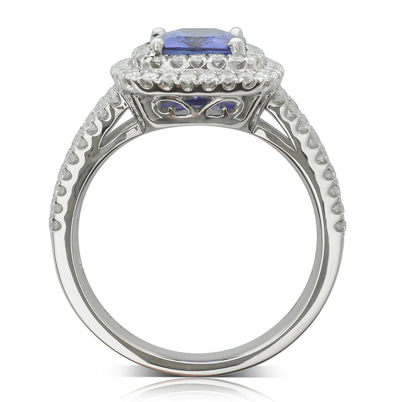 18ct White Gold Tanzanite & Diamond Halo Ring-Ring-Walker & Hall