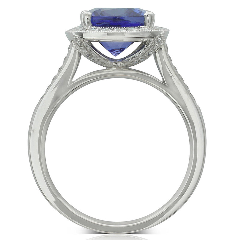 18ct White Gold Tanzanite & Diamond Halo Ring-Ring-Walker & Hall